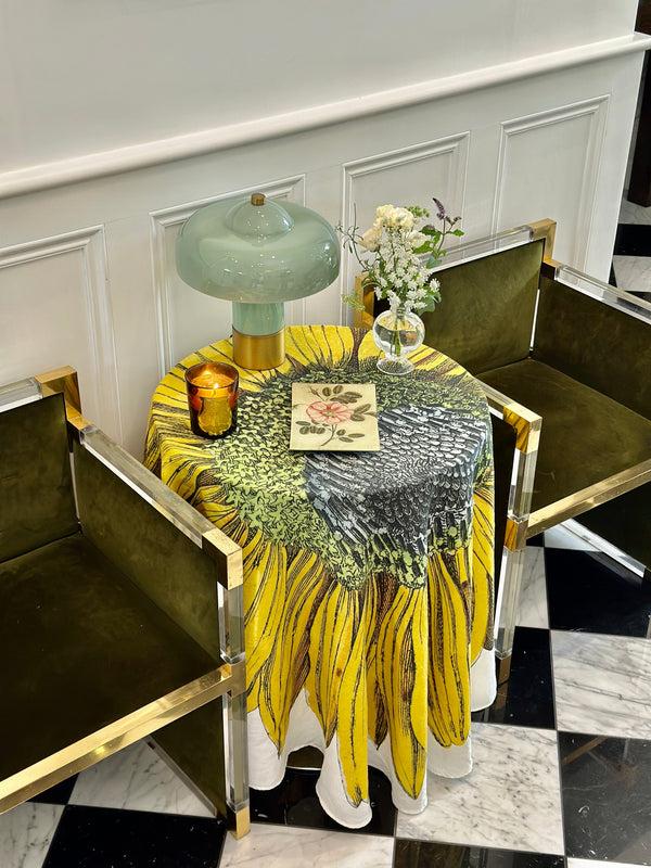 Summerill & Bishop S&B X John Derian 'Sunflower' Round Occasional Linen Tablecloth 165cm