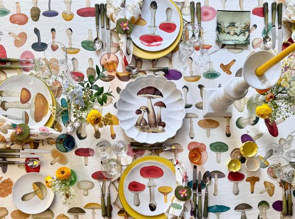 Summerill & Bishop S&B X John Derian White 'Fungi' Linen Tablecloth
