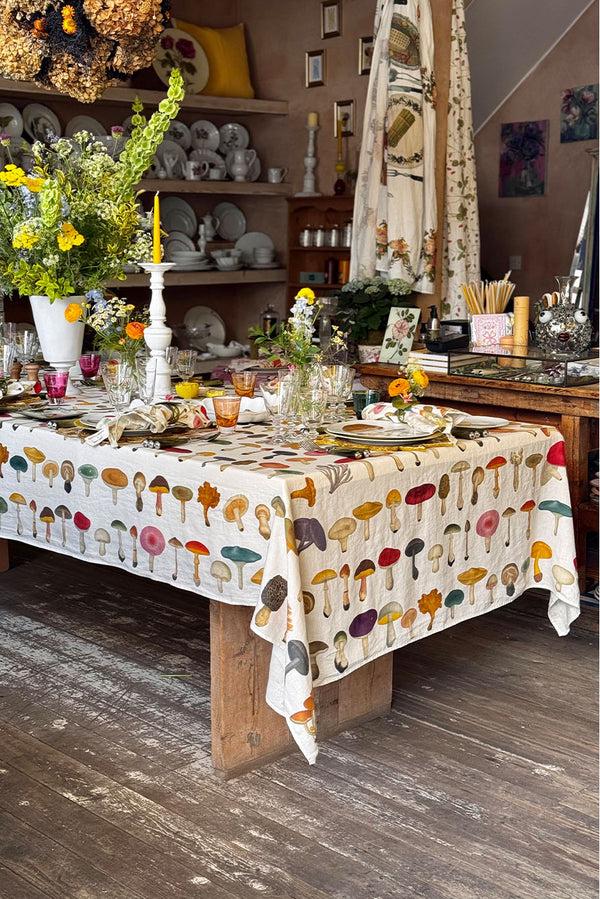Summerill & Bishop S&B X John Derian White 'Fungi' Linen Tablecloth