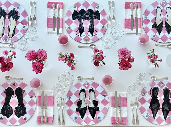 Summerill & Bishop Set Of 6 Shoe Check & Crystal Round Cork-Backed Placemats In Rose Pink 34cm