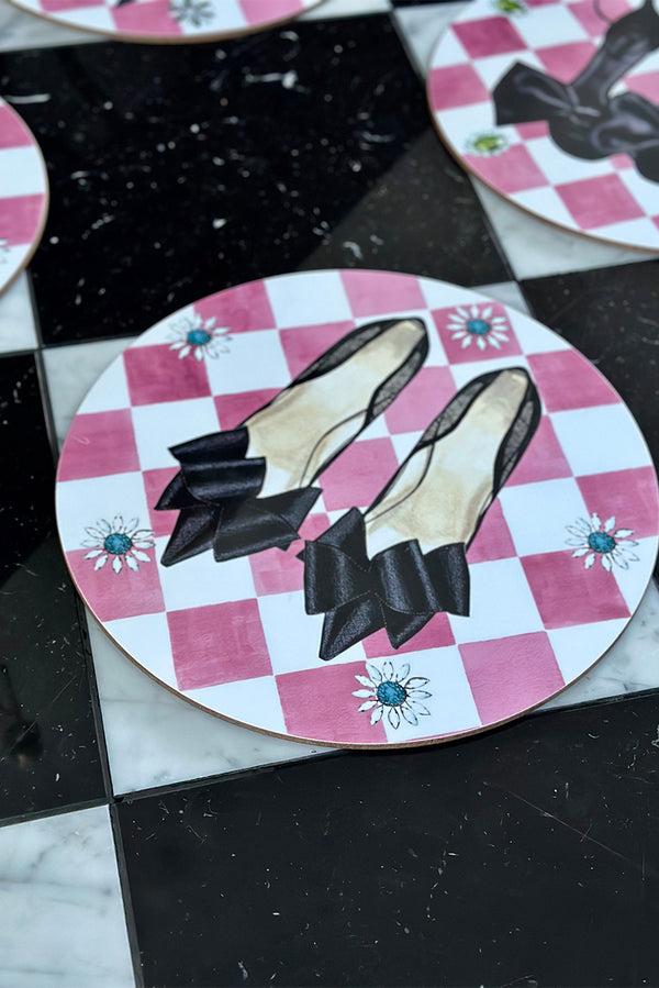 Summerill & Bishop Set Of 6 Shoe Check & Crystal Round Cork-Backed Placemats In Rose Pink 34cm