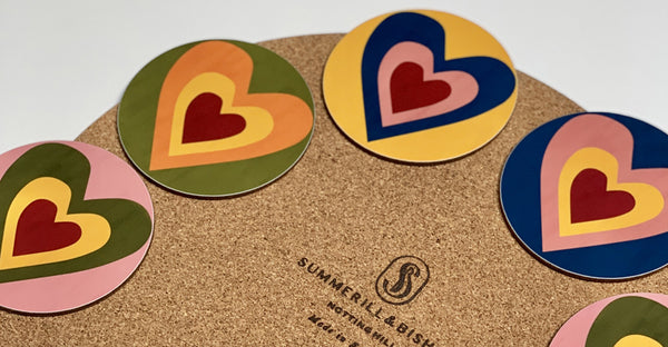 Summerill & Bishop Set Of Six Heart Cork-Backed Coasters In Mixed Colours