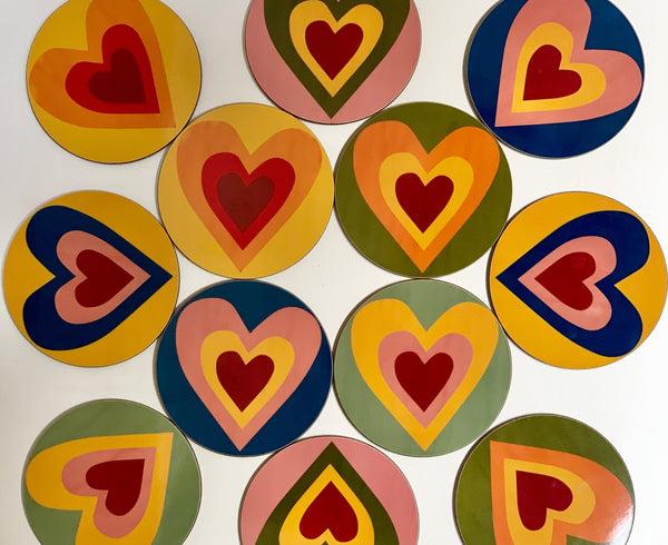 Summerill & Bishop Set Of Six Heart Cork-Backed Coasters In Mixed Colours