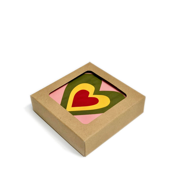 summerill & bishop Set of Six Heart Cork-Backed Coasters in Mixed Colours