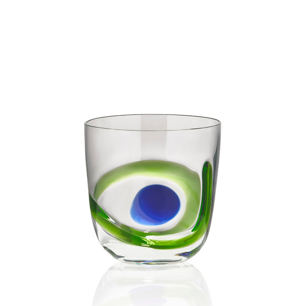 Summerill & Bishop Set Of Two Murano Spot & Swirl Handblown Glass Tumblers In Green And Blue 8.5cm