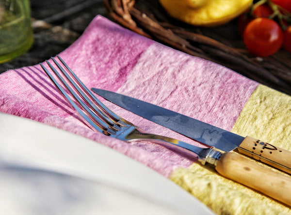Summerill & Bishop 'Shades Of Pink' Linen Napkin In Pink & Yellow 50x50cm