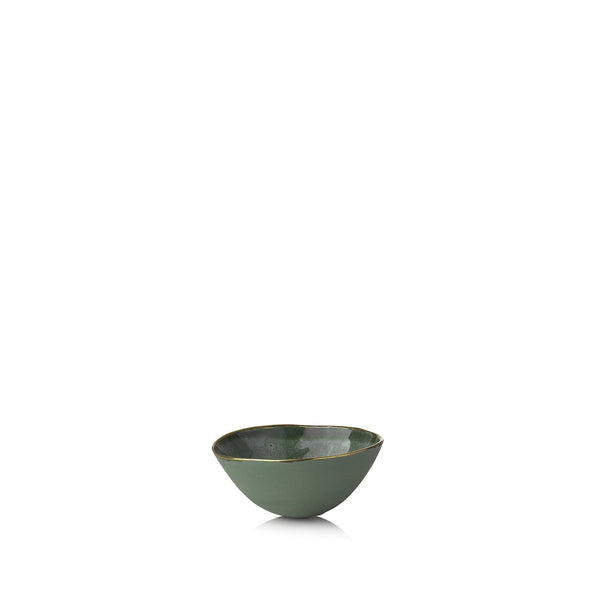 summerill & bishop Small Olive Green Ceramic Bowl with Gold Rim 6cm