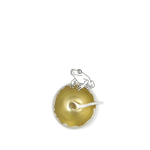 Summerill & Bishop Small Porcelain Bowl With A Matte Gold Interior And Spoon 6cm