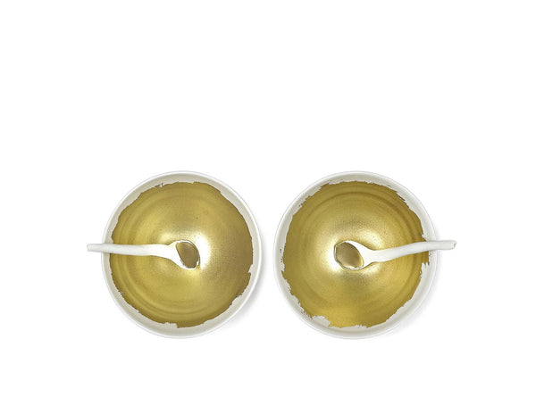 Summerill & Bishop Small Porcelain Bowl With A Matte Gold Interior And Spoon 6cm