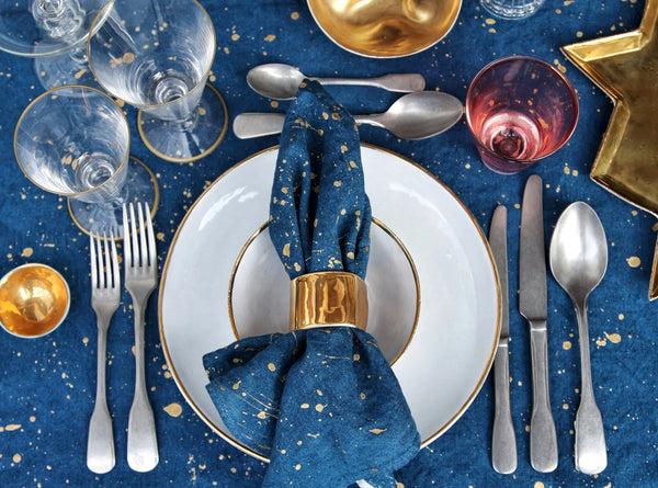 Summerill & Bishop Splatter Linen Tablecloth In Midnight Blue With Gold