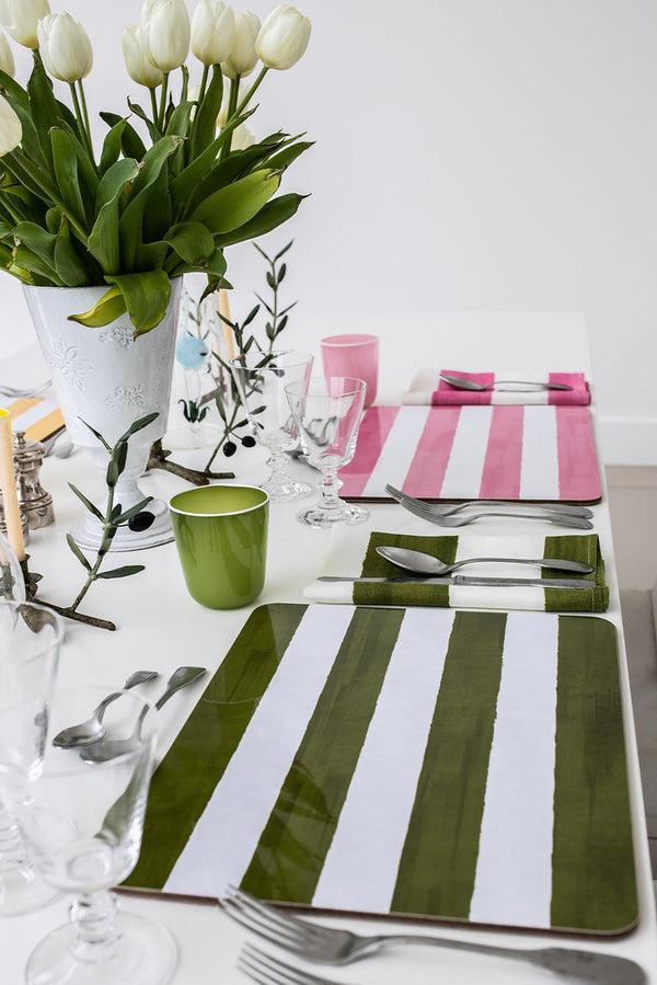 Summerill & Bishop 'Stripe' Cork-Backed Placemat In Avocado Green 29 X 38cm