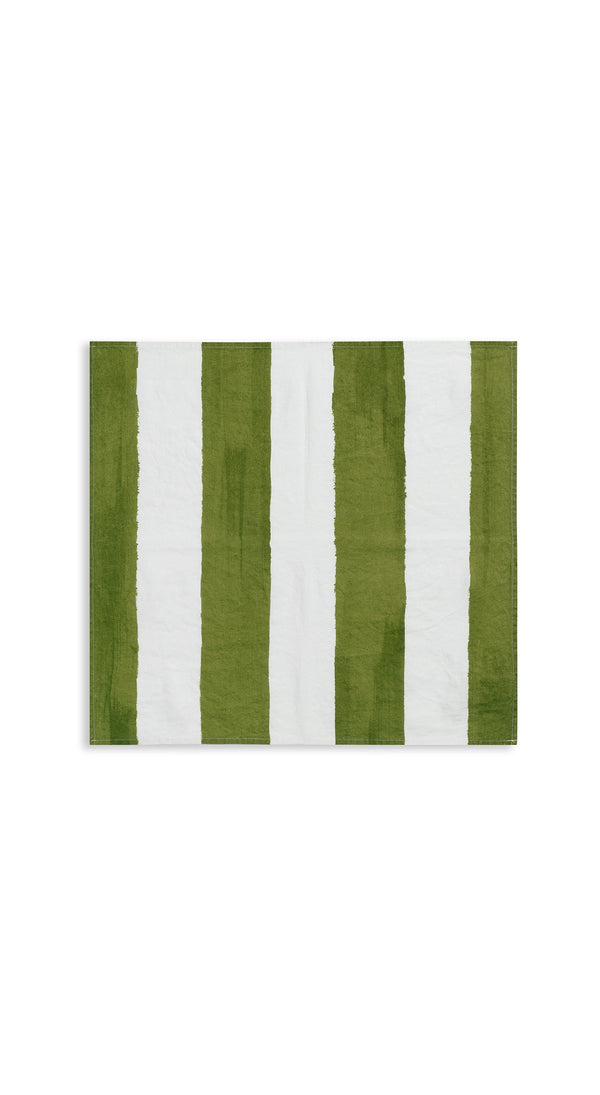 Summerill & Bishop 'Stripe' Linen Napkin In White & Avocado Green 50x50cm