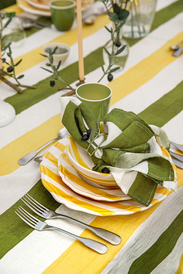 Summerill & Bishop 'Stripe' Linen Napkin In White & Avocado Green 50x50cm
