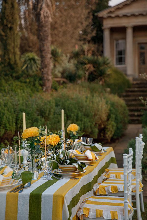 Summerill & Bishop 'Stripe' Linen Napkin In White & Avocado Green 50x50cm
