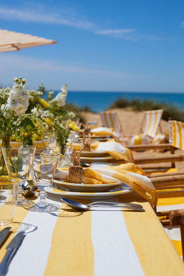 Summerill & Bishop 'Stripe' Linen Napkin In White & Lemon Yellow 50x50cm