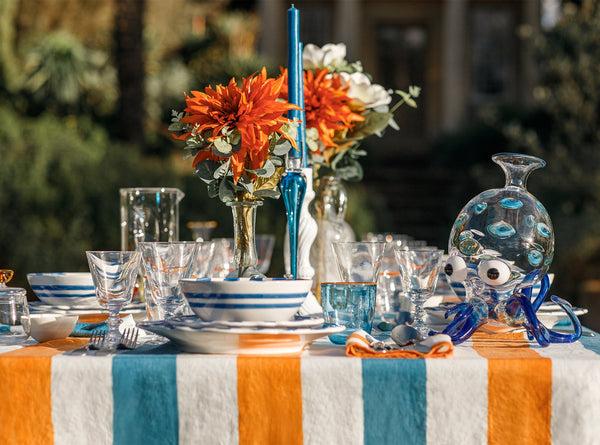 Summerill & Bishop 'Stripe' Linen Napkin In White & Orange 50x50cm