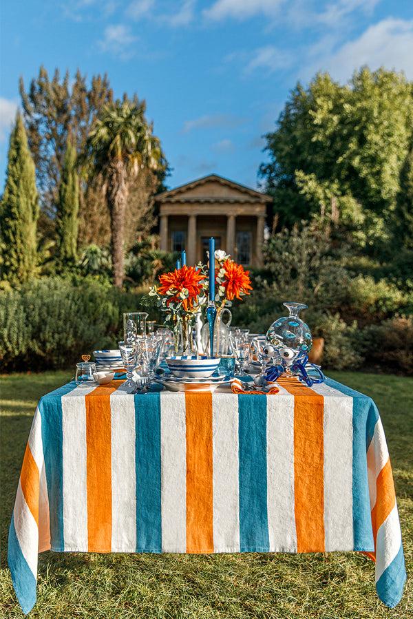 Summerill & Bishop 'Stripe' Linen Napkin In White & Orange 50x50cm