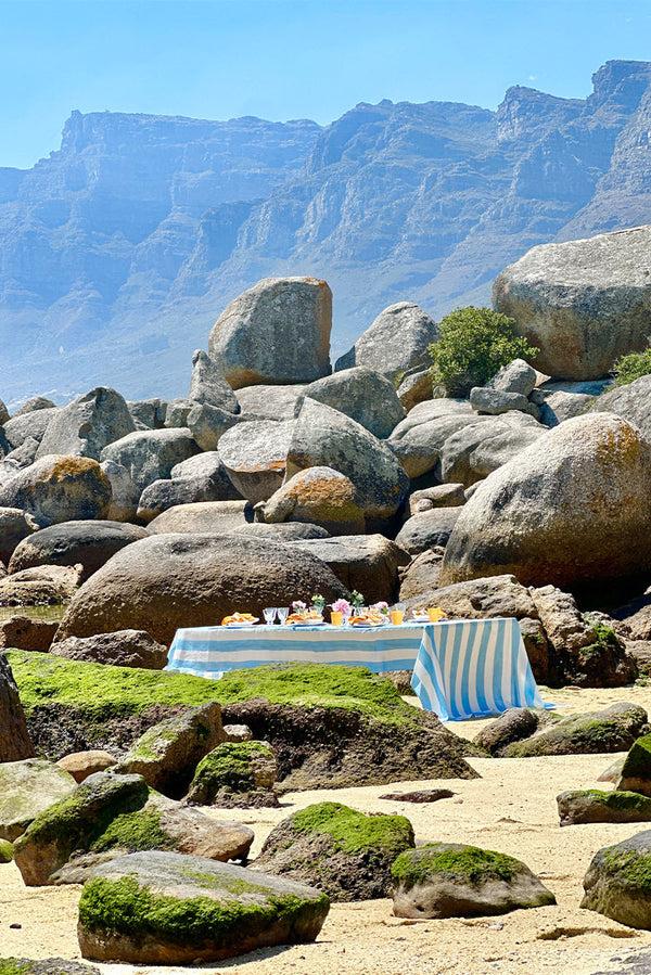 Summerill & Bishop 'Stripe' Linen Napkin In White & Pale Blue 50x50cm