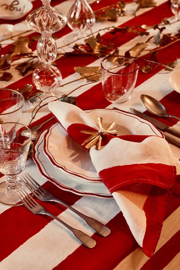 Summerill & Bishop 'Stripe' Linen Napkin In White & Red 50x50cm