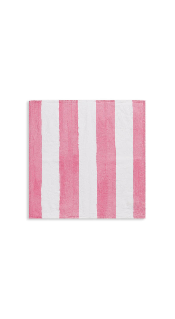 Summerill & Bishop 'Stripe' Linen Napkin In White & Rose Pink 50x50cm