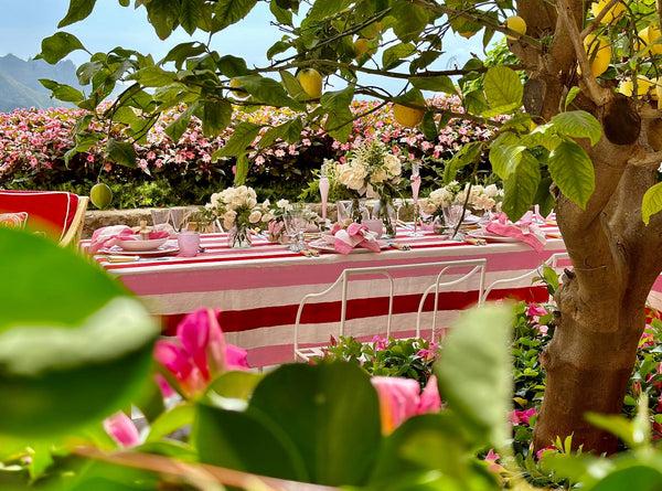 Summerill & Bishop 'Stripe' Linen Napkin In White & Rose Pink 50x50cm