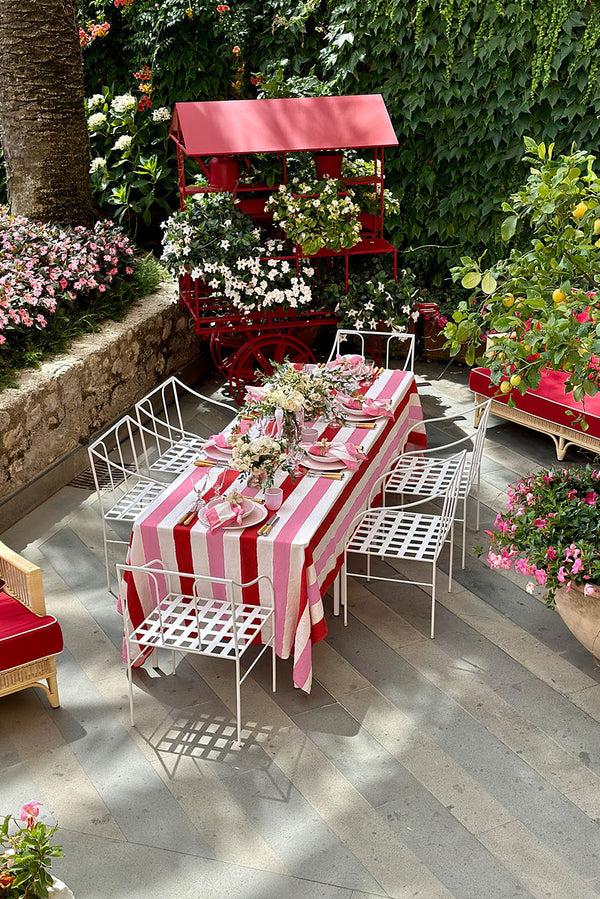 Summerill & Bishop 'Stripe' Linen Napkin In White & Rose Pink 50x50cm