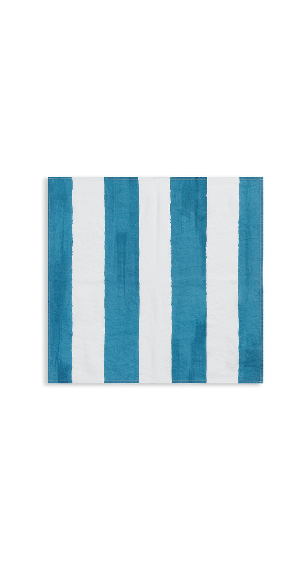 Summerill & Bishop 'Stripe' Linen Napkin In White & Sky Blue 50x50cm