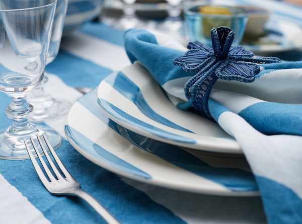 Summerill & Bishop 'Stripe' Linen Napkin In White & Sky Blue 50x50cm
