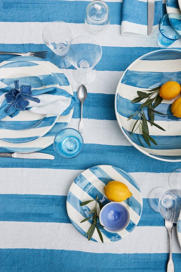 Summerill & Bishop 'Stripe' Linen Napkin In White & Sky Blue 50x50cm