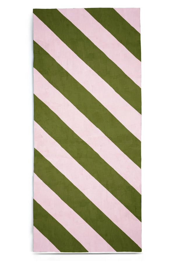 summerill & bishop 'Stripe' Linen Tablecloth in Avocado Green and Pale Pink