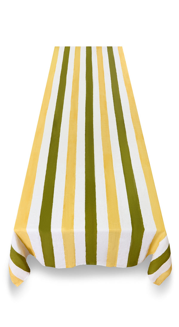 Summerill & Bishop 'Stripe' Linen Tablecloth In Avocado Green & Lemon Yellow