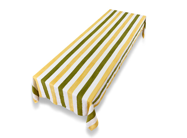 Summerill & Bishop 'Stripe' Linen Tablecloth In Avocado Green & Lemon Yellow
