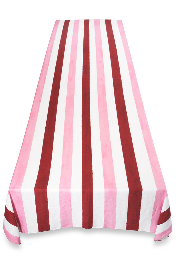 Summerill & Bishop 'Stripe' Linen Tablecloth In Raspberry Red & Rose Pink