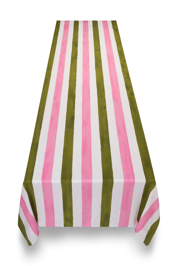 Summerill & Bishop 'Stripe' Linen Tablecloth In Rose Pink & Avocado Green