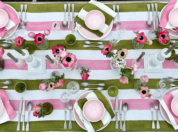 Summerill & Bishop 'Stripe' Linen Tablecloth In Rose Pink & Avocado Green