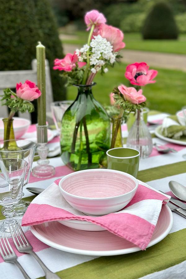 Summerill & Bishop 'Stripe' Linen Tablecloth In Rose Pink & Avocado Green