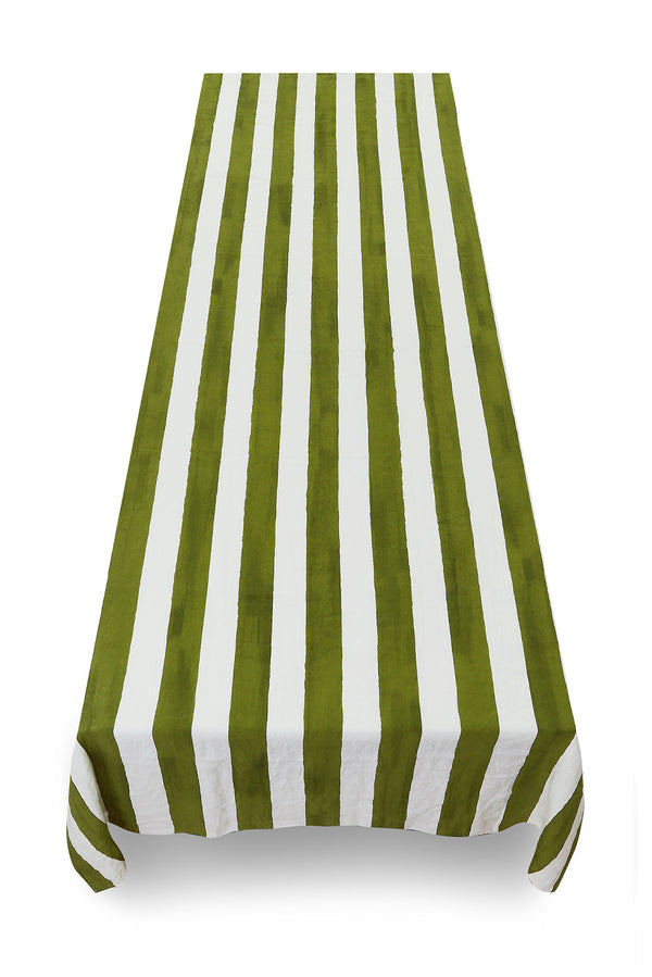 Summerill & Bishop 'Stripe' Linen Tablecloth In White & Green