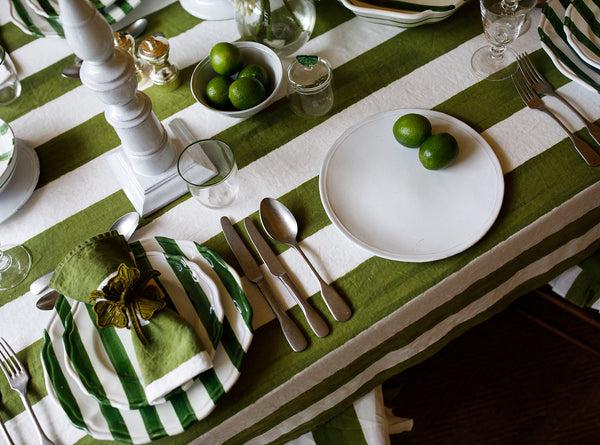 Summerill & Bishop 'Stripe' Linen Tablecloth In White & Green