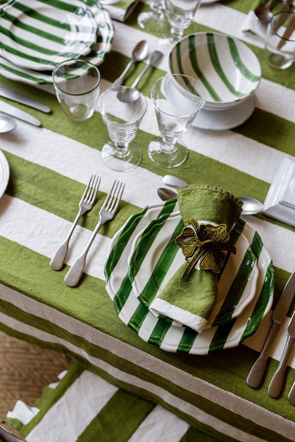 Summerill & Bishop 'Stripe' Linen Tablecloth In White & Green