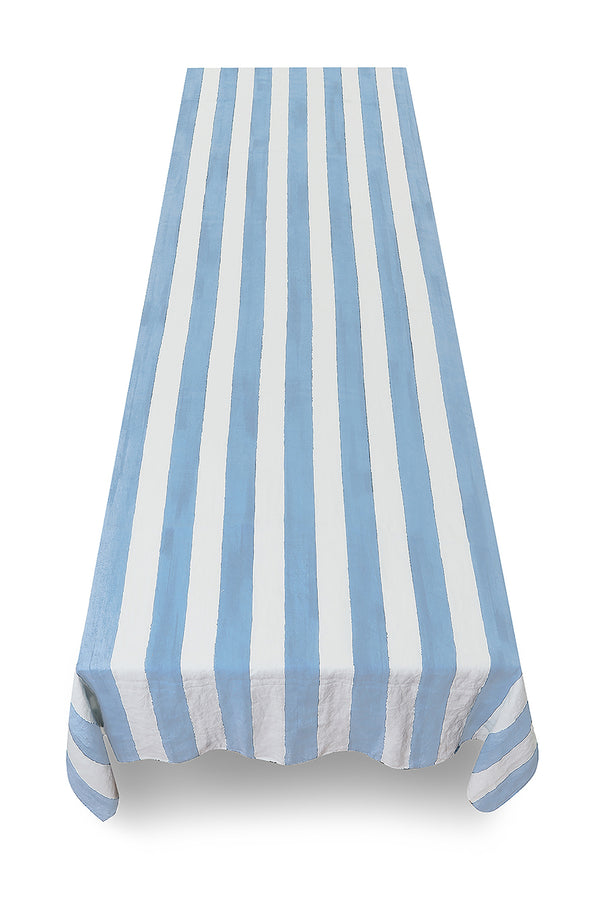 Summerill & Bishop 'Stripe' Linen Tablecloth In White & Pale Blue