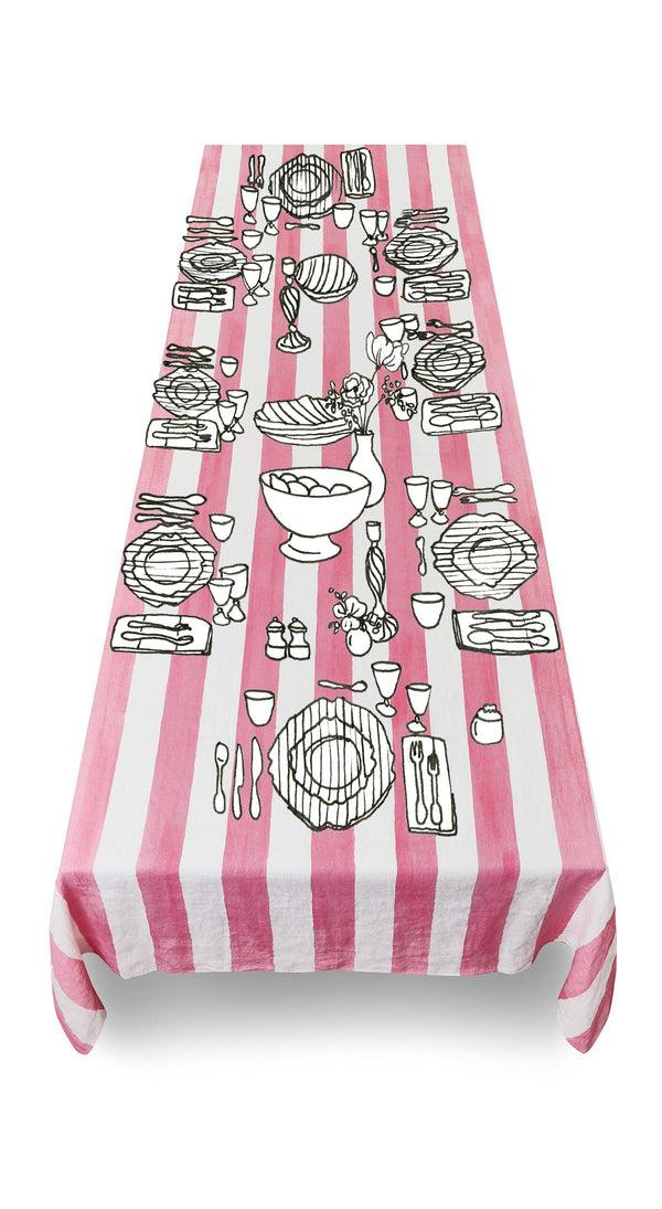 Summerill & Bishop 'Stripe' Linen Tablecloth In White & Pink