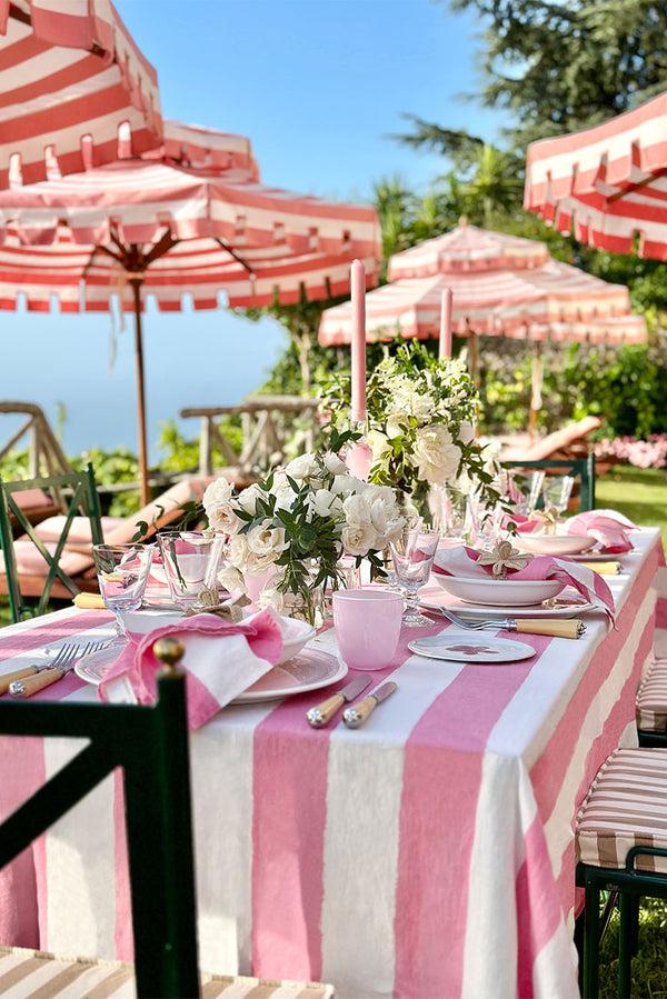 Summerill & Bishop 'Stripe' Linen Tablecloth In White & Pink