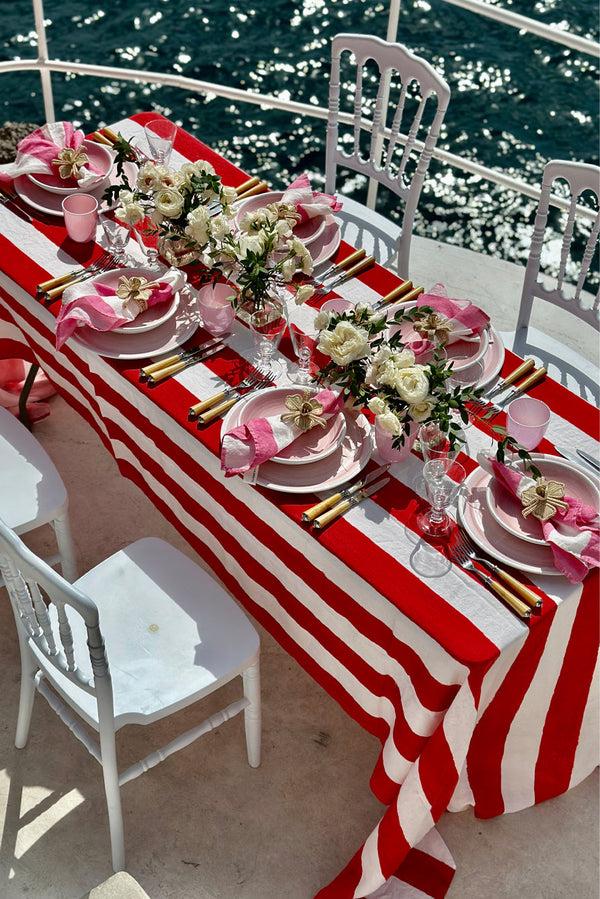 Summerill & Bishop 'Stripe' Linen Tablecloth In White & Red