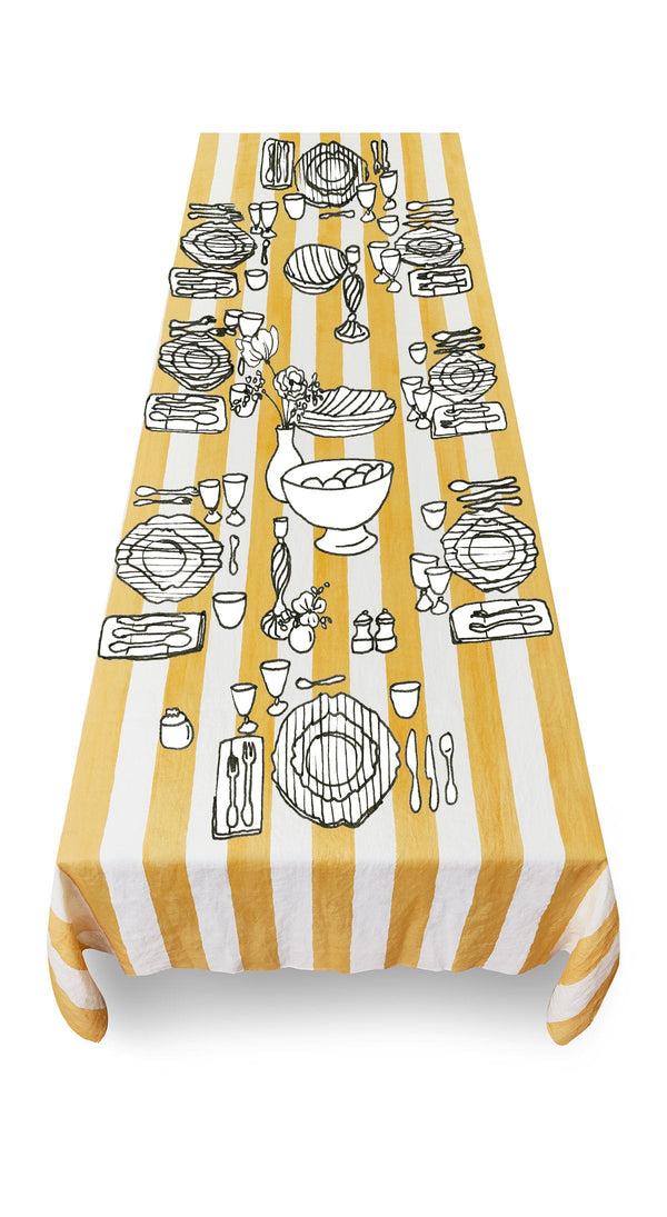 Summerill & Bishop 'Stripe' Linen Tablecloth In White & Yellow