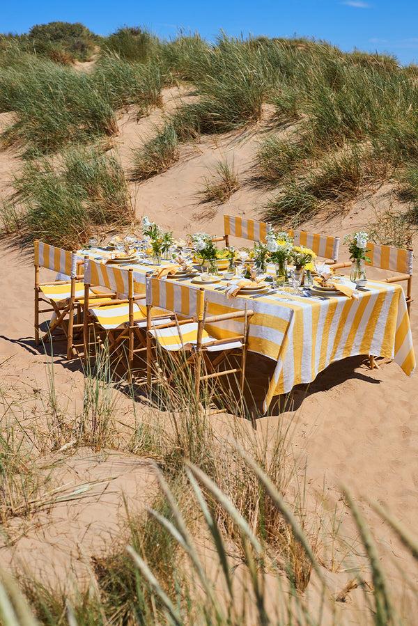 Summerill & Bishop 'Stripe' Linen Tablecloth In White & Yellow