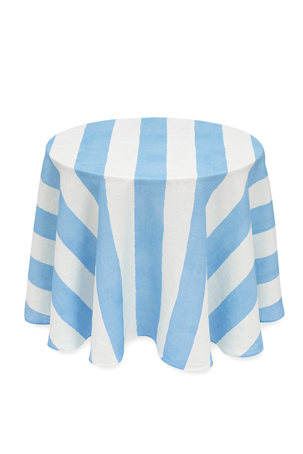 Summerill & Bishop 'Stripe' Round Occasional Linen Tablecloth In Pale Blue 165cm