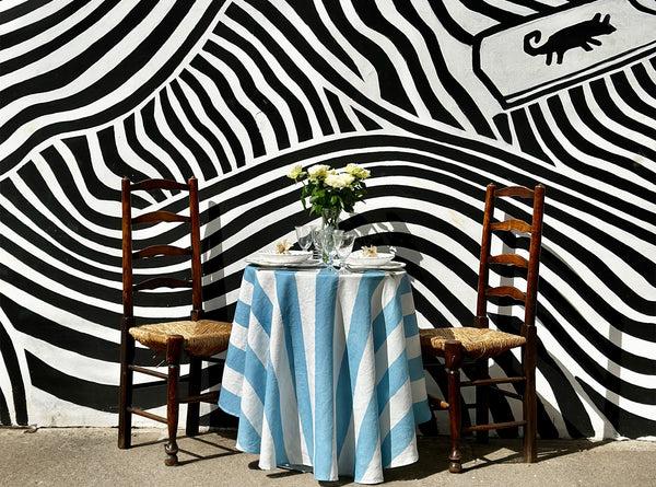 Summerill & Bishop 'Stripe' Round Occasional Linen Tablecloth In Pale Blue 165cm