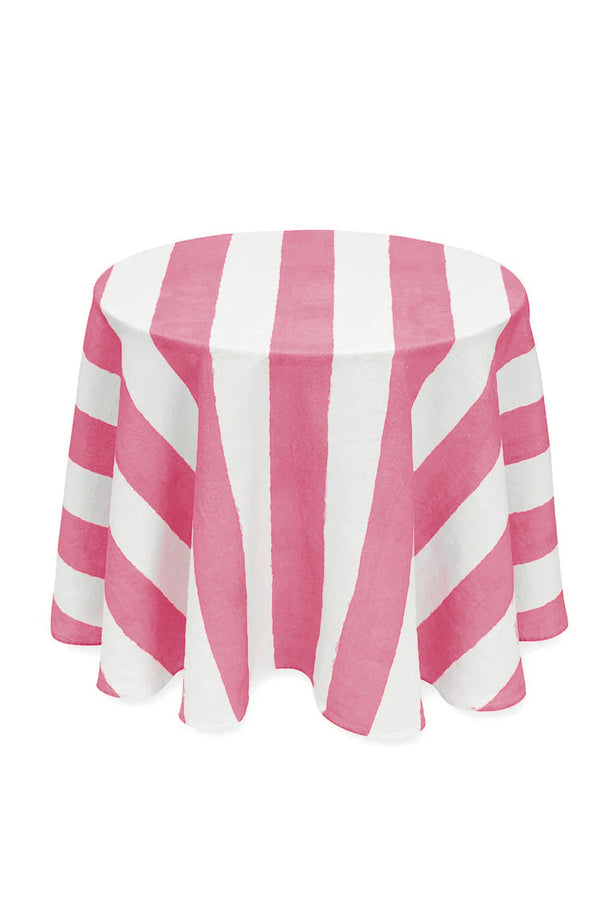 Summerill & Bishop 'Stripe' Round Occasional Linen Tablecloth In Rose Pink 165cm