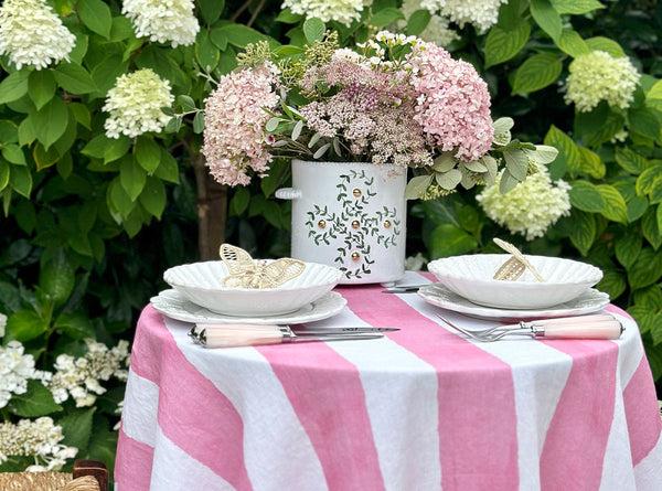 Summerill & Bishop 'Stripe' Round Occasional Linen Tablecloth In Rose Pink 165cm
