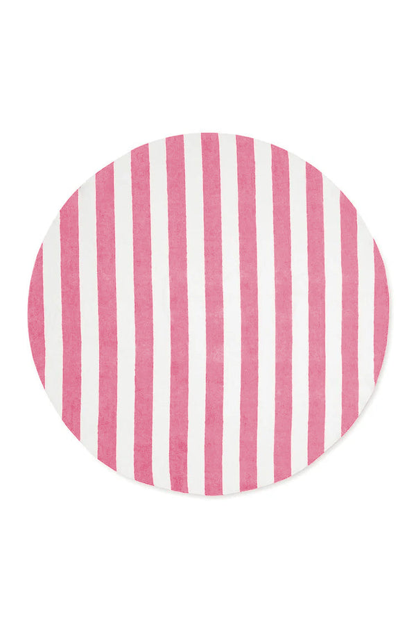 summerill & bishop 'Stripe' Round Occasional Linen Tablecloth in Rose Pink 165cm